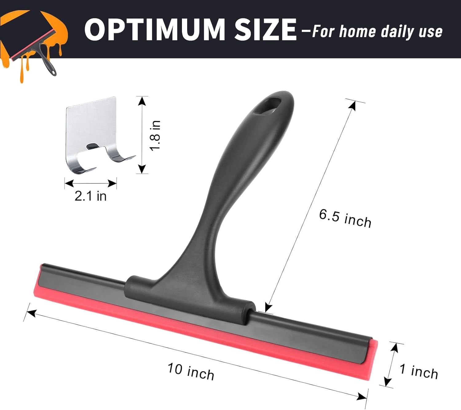 Shower Squeegee for Glass Doors Stainless Steel Squeegee for Shower Glass Door All-Purpose Window Squeegee for Tile Shower Walls, Sink, Mirror, Bathroom, Car Window Cleaning 10 Inches