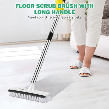 2 Pack Heavy-Duty Scrub Brush+Floor Scrub Brush with 51-Inch Long Adjustable Handle 2 in 1 Scrape Brush Stiff Bristle Floor Scrubber for Cleaning Shower Bathroom Garage Kitchen Wall Deck Tub