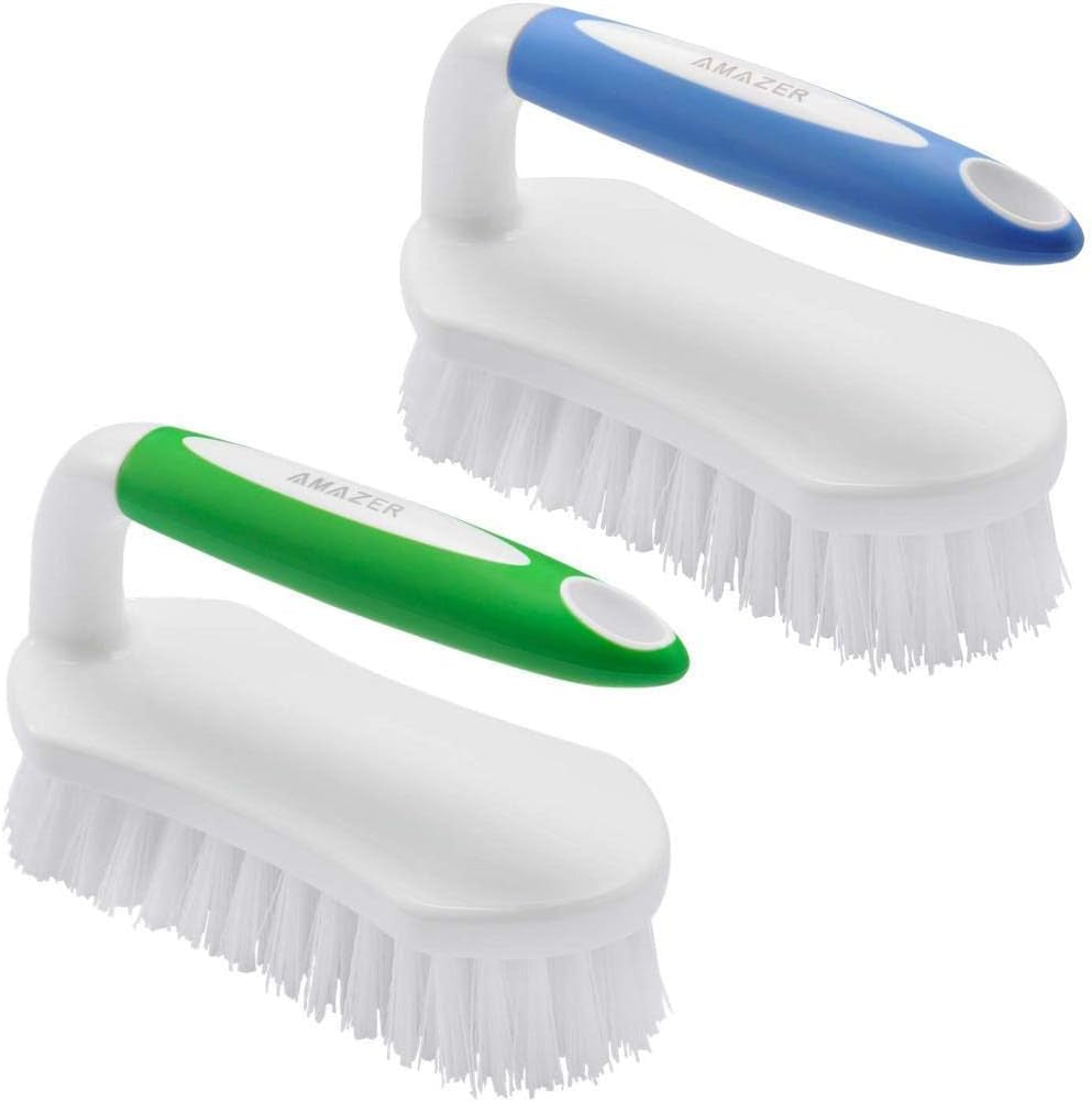 Set of Scrub Brush and Dish Brush with Comfort Grip Handle for Bathroom Kitchen Carpet