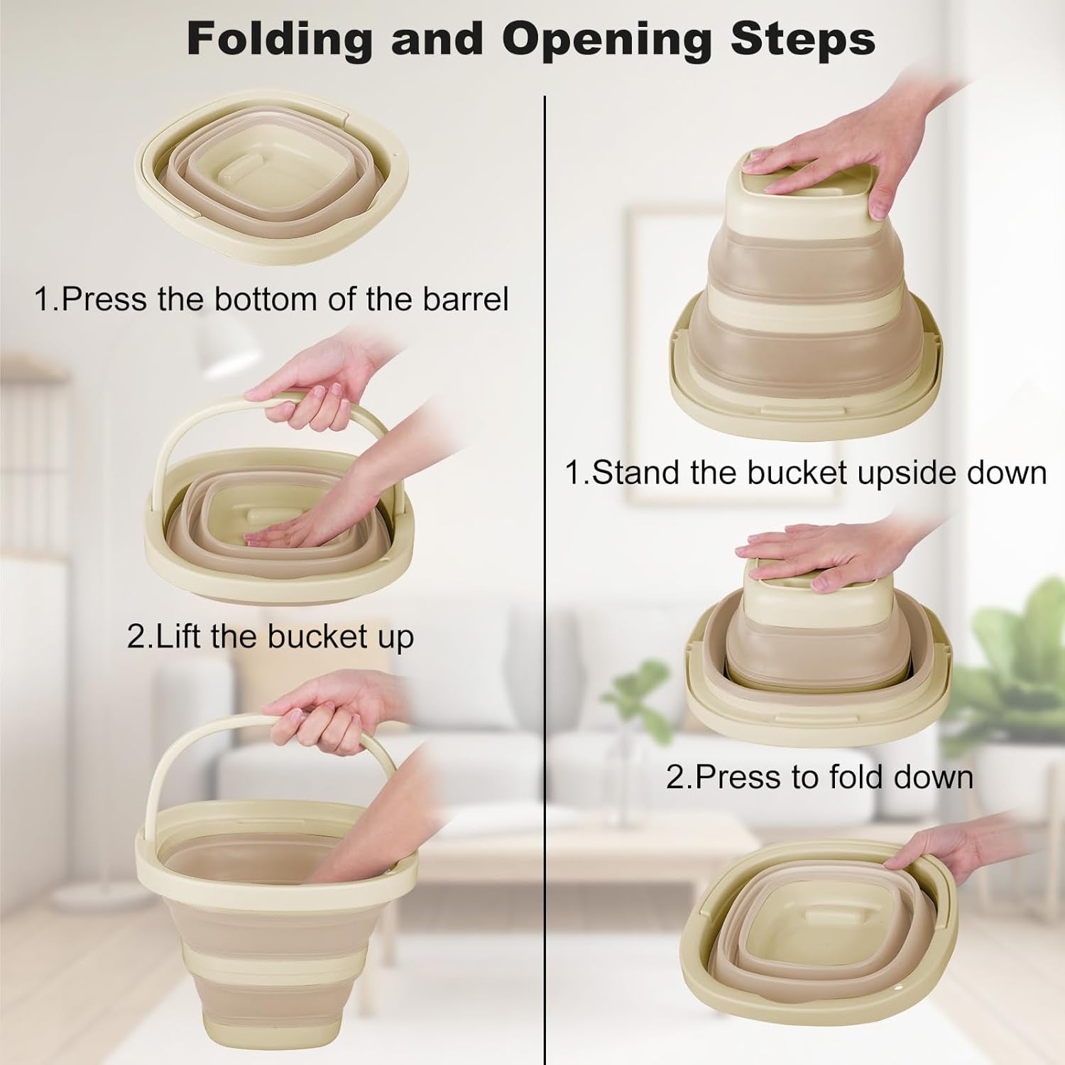 5L Collapsible Bucket with Handle, Mop Bucket for Wash Basin Dog Water Car Washing Window Cleaning, Foldable Plastic Tub Waterpot for Outdoor Beaching Fishing Gardening Camping Essentials