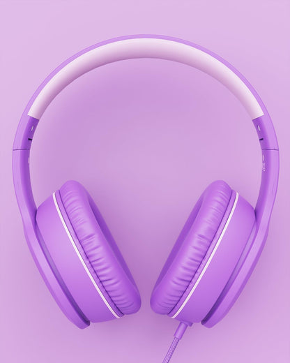 Wired Headphones with Microphone, K16 On-Ear Headphones for Kids with 3.5MM Jack, Foldable Stereo Bass Headphones for Teens School Amazon Kindle, Fire, Chromebook, Tablet(Purple Pink)