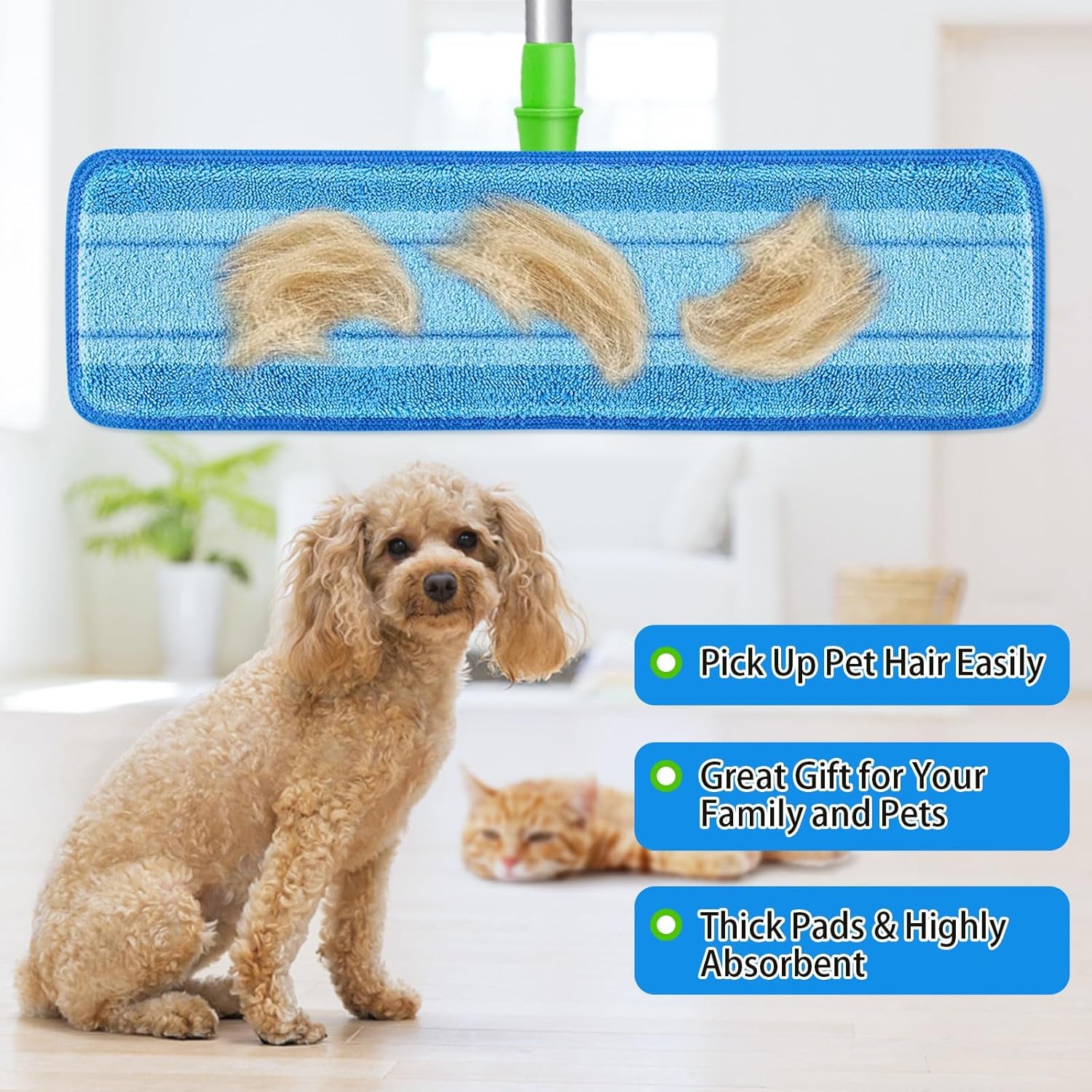 4 PCS Replacement Mop Pads, Microfiber Cleaning Mop Compatible with Bona Mop, Washable & Reusable Mop Refill Pads for Hardwood Floor,18 Inch, Blue
