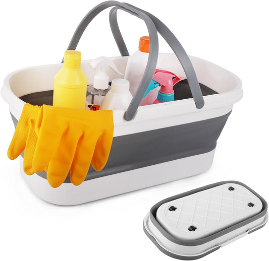 12L Collapsible Mop Bucket with Wheels, Folding Car Wash Bucket for Cleaning Supplies Mopping, Plastic Buckets with Handle Laundry Wash Basin Tub Water Pail for Fishing Camping RV Dorm Room Essentials