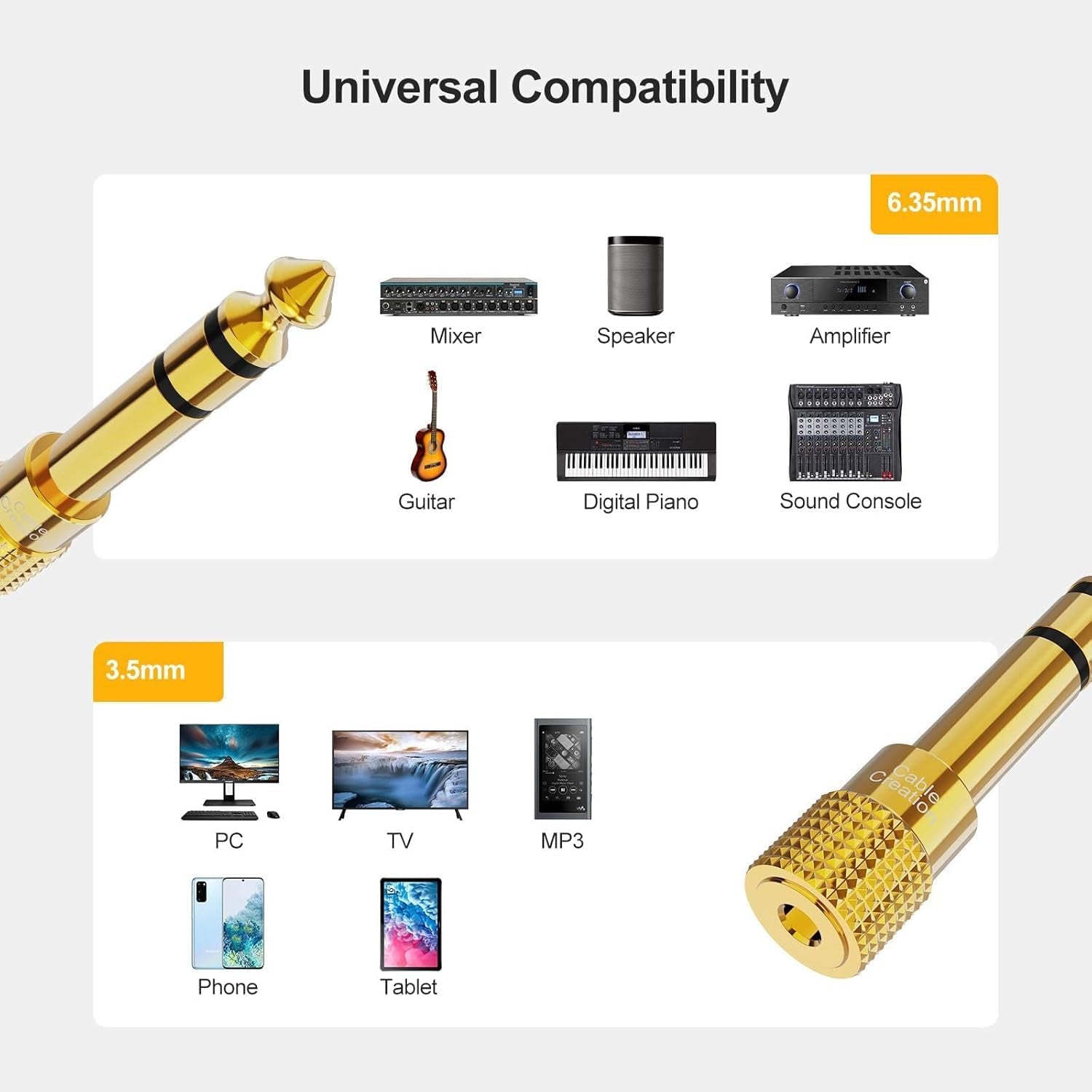 1/4'' to 1/8'' Headphone Audio Adapter 5PCS, 6.35Mm to 3.5Mm Male to Female TRS Stereo Gold Plated Audio Jack Convertor for Cellphone,Speaker,Mic,Ipod,Receiver,Guitar, Digital Piano