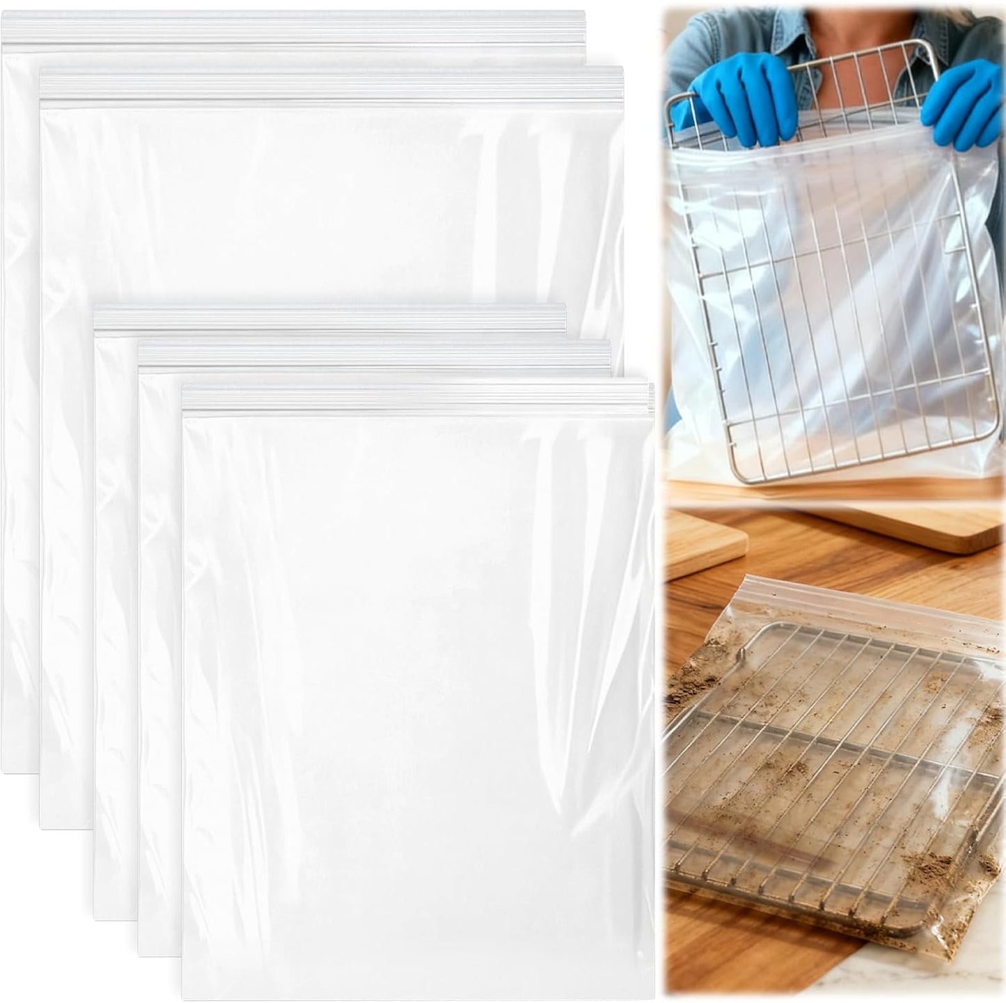 Oven Rack Cleaning Bags, Heavy Duty No Scrub Oven Rack Cleaning Bags, Reusable Leak-Resistant PE Bags for Deep Soaking Grill Grates, BBQ Racks, No Cleaner Included, 5 Pack
