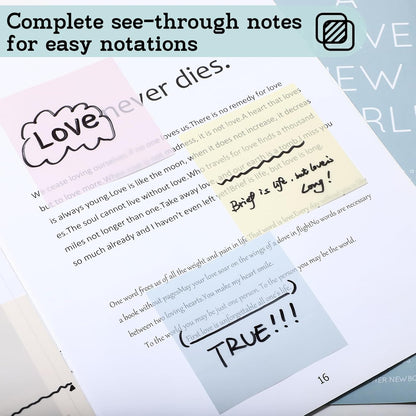 [2000 PCS] Transparent Sticky Notes, 6 Sizes Clear Sticky Notes Pads, Waterproof Self-Adhesive Translucent See through Sticky Notes for Annotating Books,School & Office