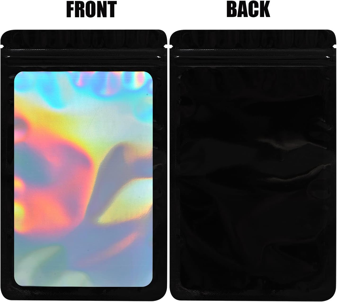 100-Pack 2×2 Inch Mylar Bags with Clear Window Holographic Resealable Sealable Packaging Zip Bag for Small Bussiness Jewelry Candy Sample Food Packing Supplies （Black）