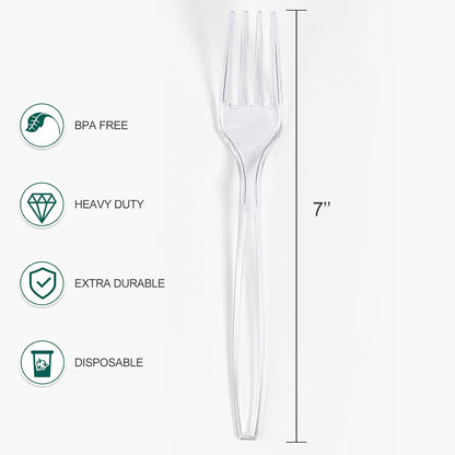 [400 Count] Heavy Duty Plastic Forks, Premium Disposable Clear Forks, Durable Plastic Cutlery for for Parties, Picnics, Big Event, Daily Use - Heat Resistant & BPA Free