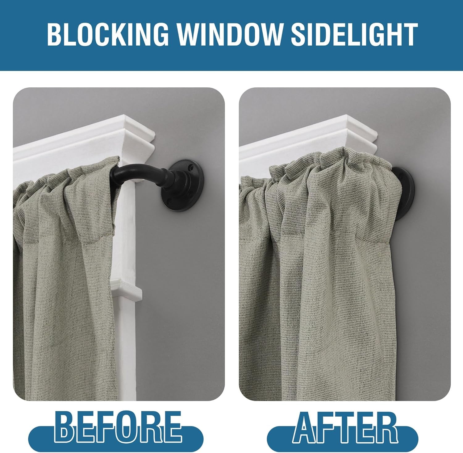 Wrap around Curtain Rods for Windows 16.2 to 75 Inch, 3/4 Inch Diameter Industrial Telescoping Curtain Rod, Splicing Adjustable Window Rods for Indoor/Outdoor, Black