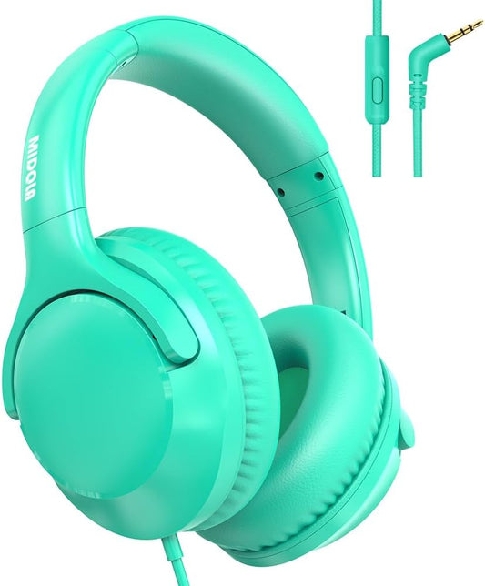 Wired Headphones Over-Ear Hi-Fi Sound with Microphone Adjustable Foldable, 1.5M Cord & 3.5Mm Jack, Lightweight Headset for Kids Adults PC Ipad Laptop Green