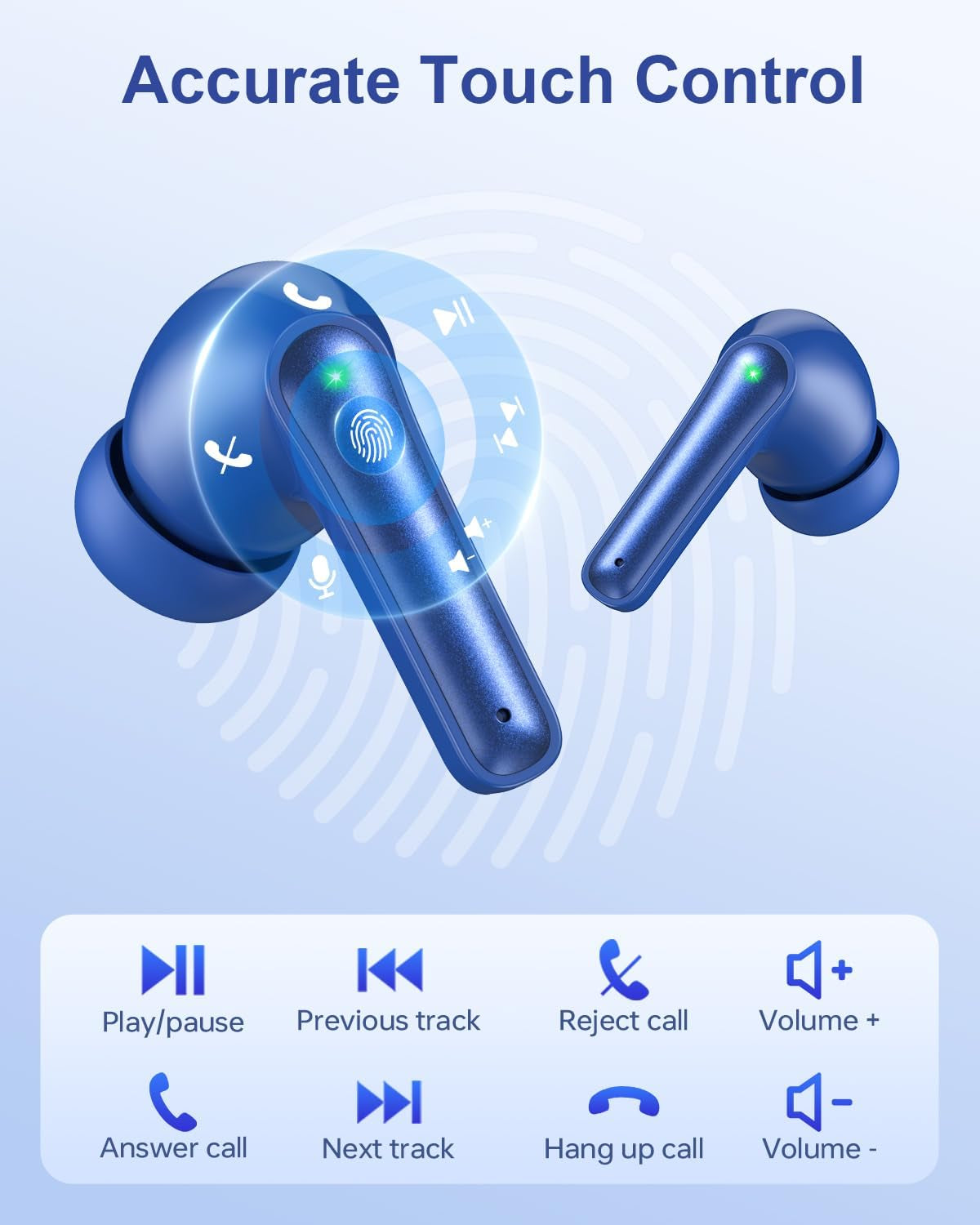 Wireless Earbuds, Bluetooth Ear Buds Headphones, 40H Long Playtime, Stereo Deep Bass, LED Power Display, IPX7, Lightweight in Ear Earphone with Mic for Iphone Android Phone
