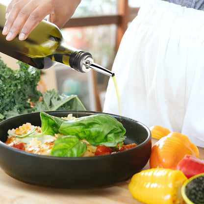 [2 PACK 17 Oz Glass Olive Oil Dispenser Bottle Set - 500Ml Dark Green Oil & Vinegar Cruet Bottle with Pourers, Funnel and Labels - Olive Oil Carafe Decanter for Kitchen