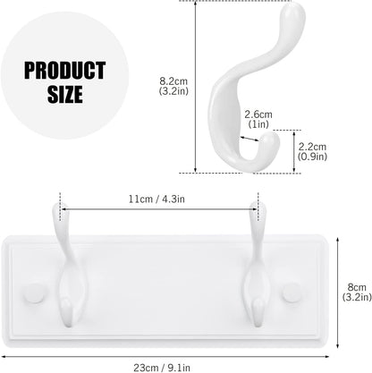 Wooden Coat Rack, Wall-Mounted Organizer for Closet, Entryway, Hallway, Foyer, Bedroom, Heavy Duty Double Hooks for Hanging Towels, Bags, Hats, Jackets, Key (White, 2 Hooks)