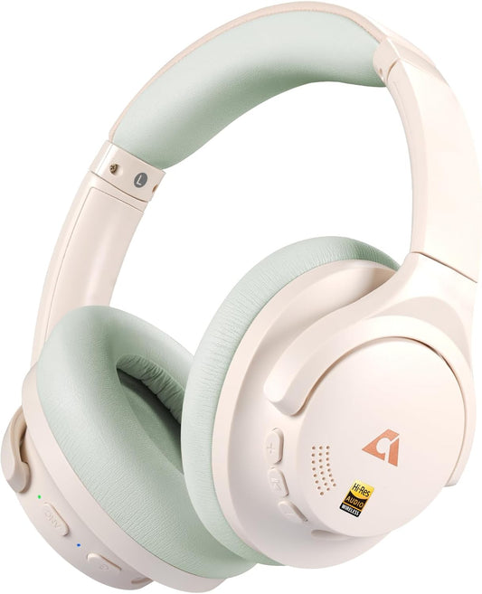 Y8+ Noise Cancelling Headphones Bluetooth, Wireless LDAC Hi-Res Audio, Custom EQ via App, 75H Playtime, Comfort Fit, over Ear Headphones Foldable for Airplane Travel Home Office Beige Green
