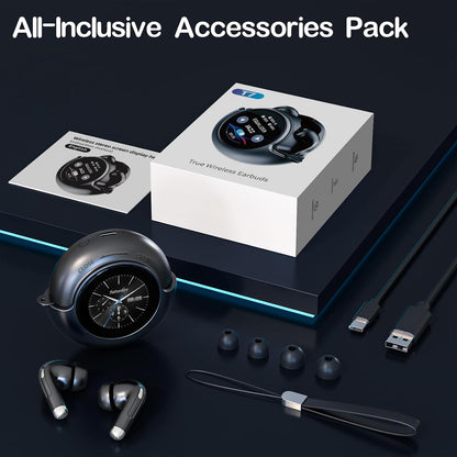 Wireless Earbuds Bluetooth Headphones, Bluetooth 5.4 Stereo Sound with LED Display, Active Noise Cancellation, IP7 Water Resistant In-Ear Earphones for Sporting, Workout, Running Black