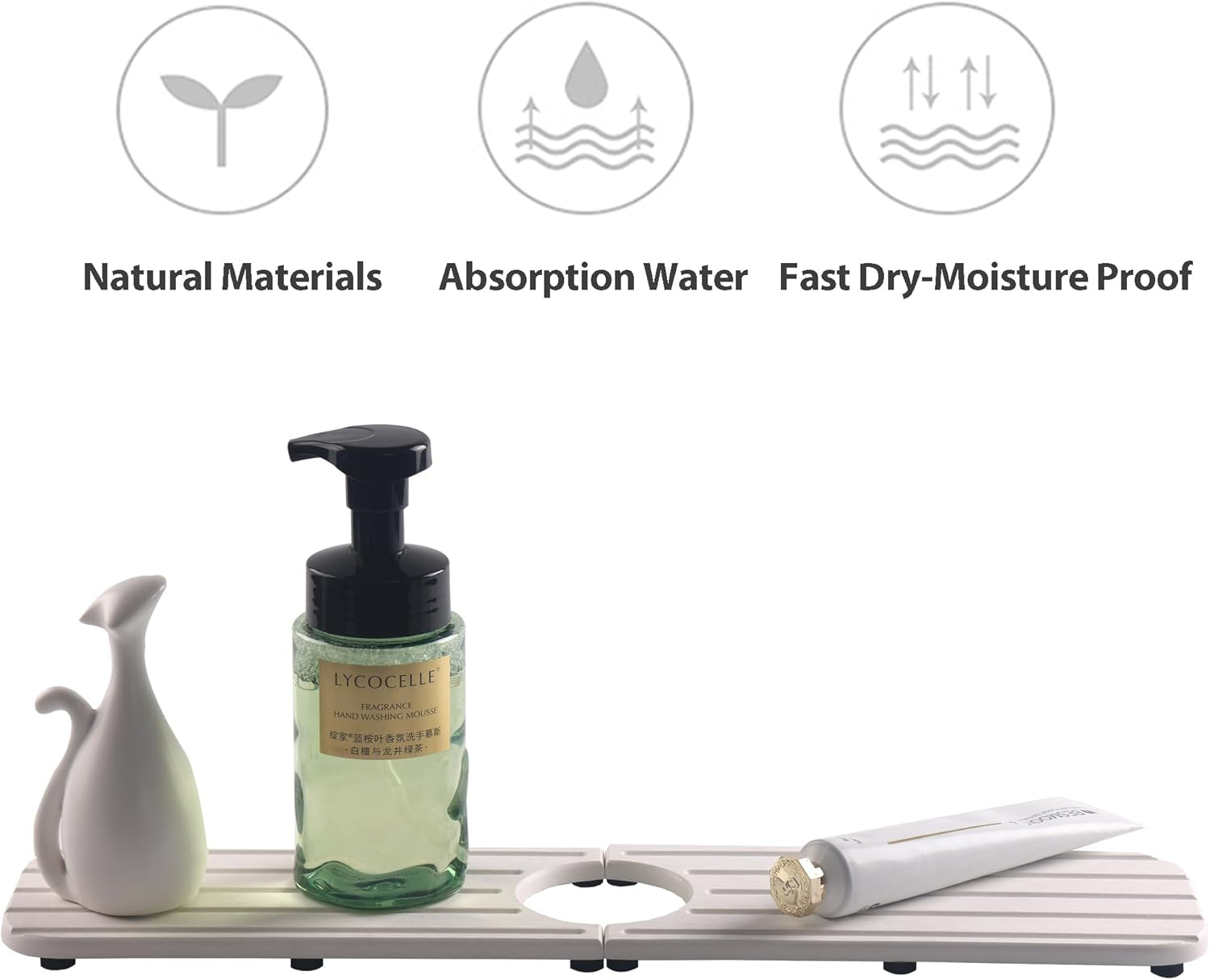 Zumenda 17Inch X 4Inch Kitchen Sink Faucet Mat, Water Absorbing Stone Faucet Splash Guard for Bathroom Counter, Quick Drying Diatomite Tray for Kitchen Sink, White