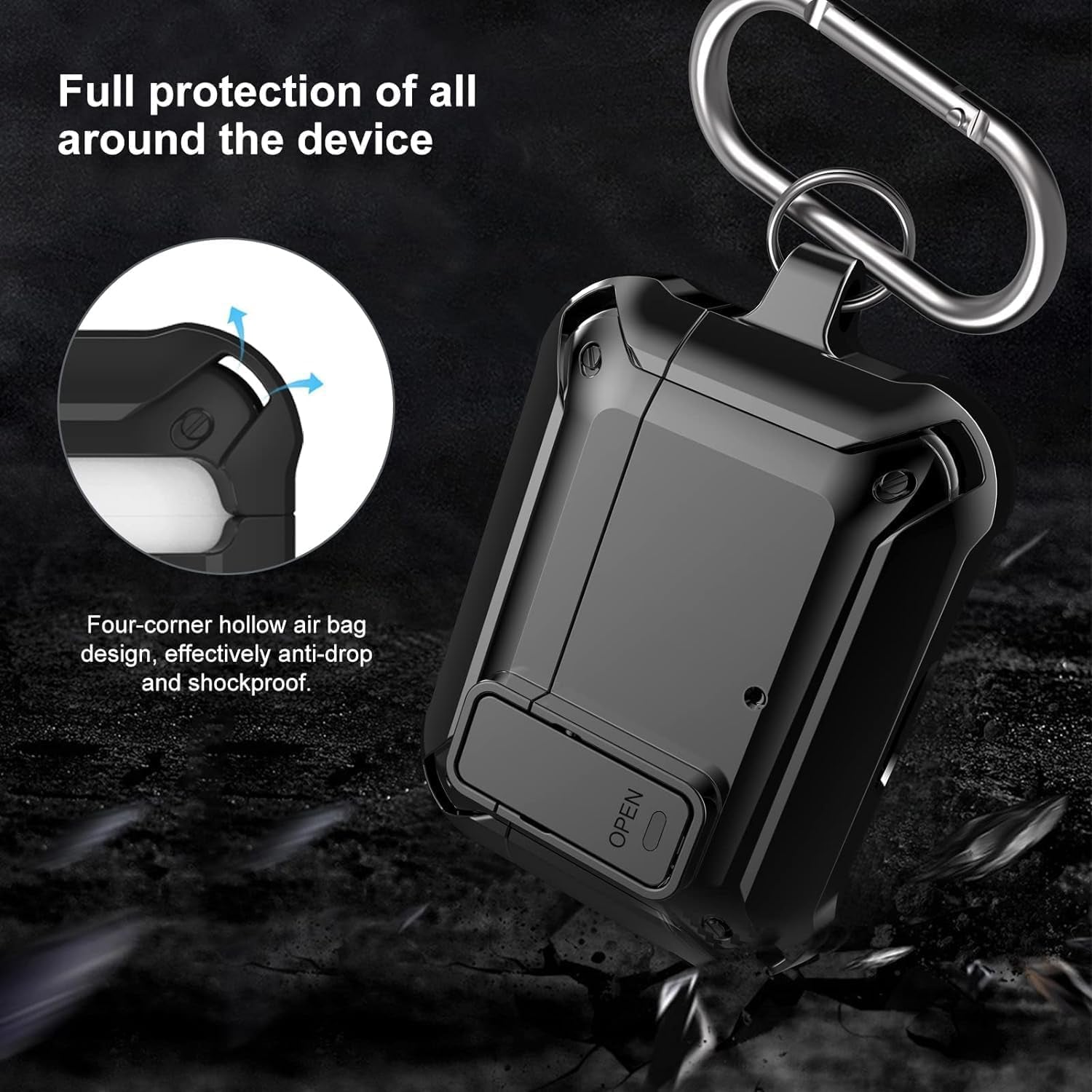 Compatible with JBL Vibe 200TWS/JBL Vibe Beam Case Cover Lock Clip with Cleaner Kit,Cool Protective Cover Men Women with Carabiner for JBL Vibe Beam 2 Charging Case - Black