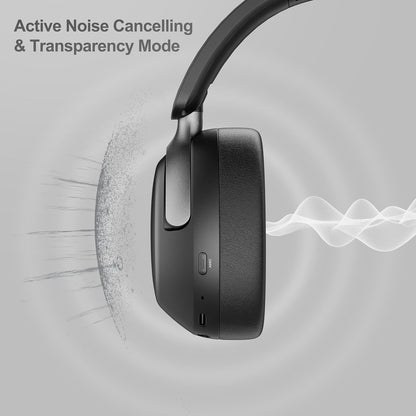 QC30 Hybrid Active Noise Cancenlling Headphones,Wireless over Ear Bluetooth Headsets with Microphone, 60H Playtime Foldable Lightweight, Deep Bass, Memory Earmuffs (Space Black)
