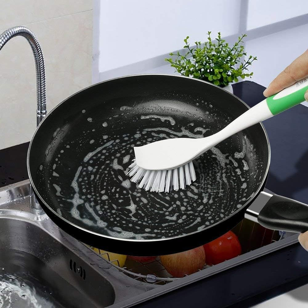 Set of Scrub Brush and Dish Brush with Comfort Grip Handle for Bathroom Kitchen Carpet