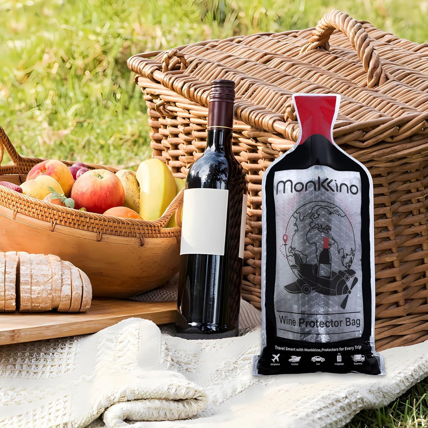 Wine Bags for Travel, 3 PACK Leakproof Wine Bottle Bags, (All-Around Protection) Reusable Wine Bottle Travel Protector Bags, Leak-Proof Wine Sleeves for Suitcase, Airplane, Durable Bubble Wrap