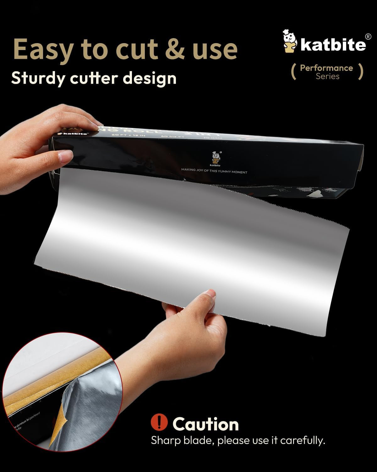 Aluminum Foil Roll - 12In X 60Ft, 60 Sq.Ft, Heavy Duty Non-Stick Roll with Portable Cutter