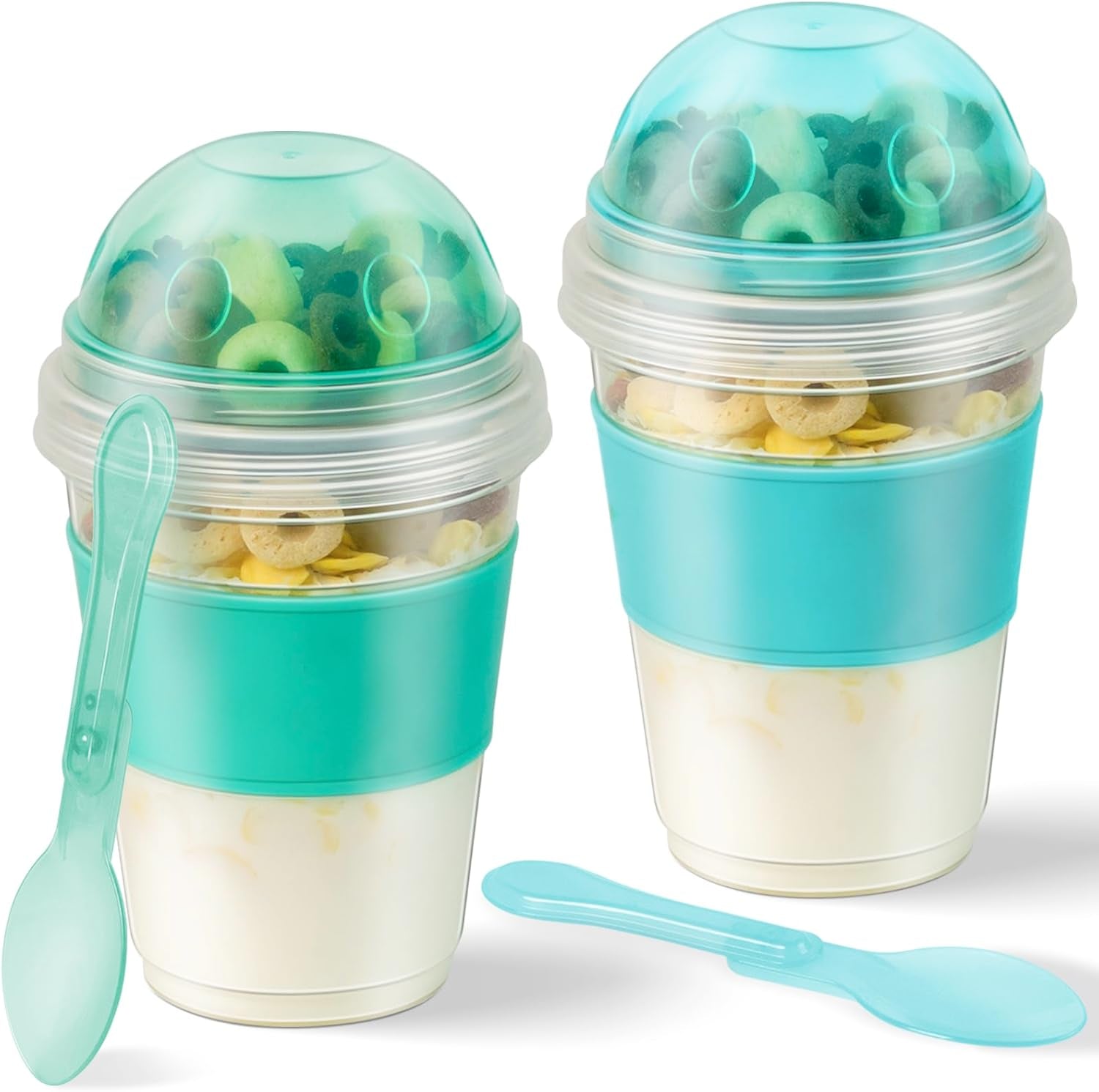 Yogurt Parfait Cups with Lids, 2 Pack 20 Oz Reusable Overnight Oats Containers with Lids, Topping Compartment & Spoon to Go for Breakfast Meal Prep, Portable & Lightweight (Blue&Green)