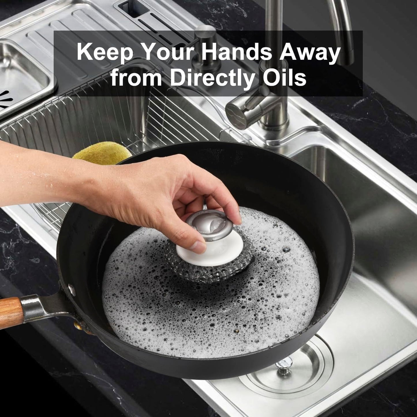 2Pcs Stainless Steel Scrubber with Handle, Steel Wool Scrubber Tool for Cleaning Dishes, Scrubbing Scouring Brush Pad for Kitchen Pots, Pans, Sink