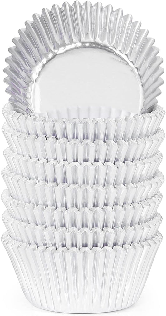 (200Pcs) Foil Standard Cupcake Liners, Greaseproof Non-Stick Muffin Liners, Foil Baking Cups for Christmas Decorations, Birthdays, Festivals, Weddings, Party (Silver)