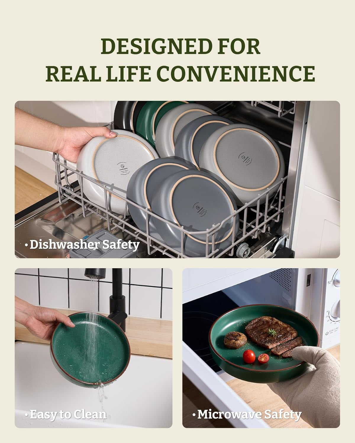 Mercury Pasta Bowls Set of 4, 33 Oz Large Salad Bowls, Stoneware Pasta Plates Bowls, Serving Bowls for Kitchen, Microwave & Dishwasher Safe, Dark Green