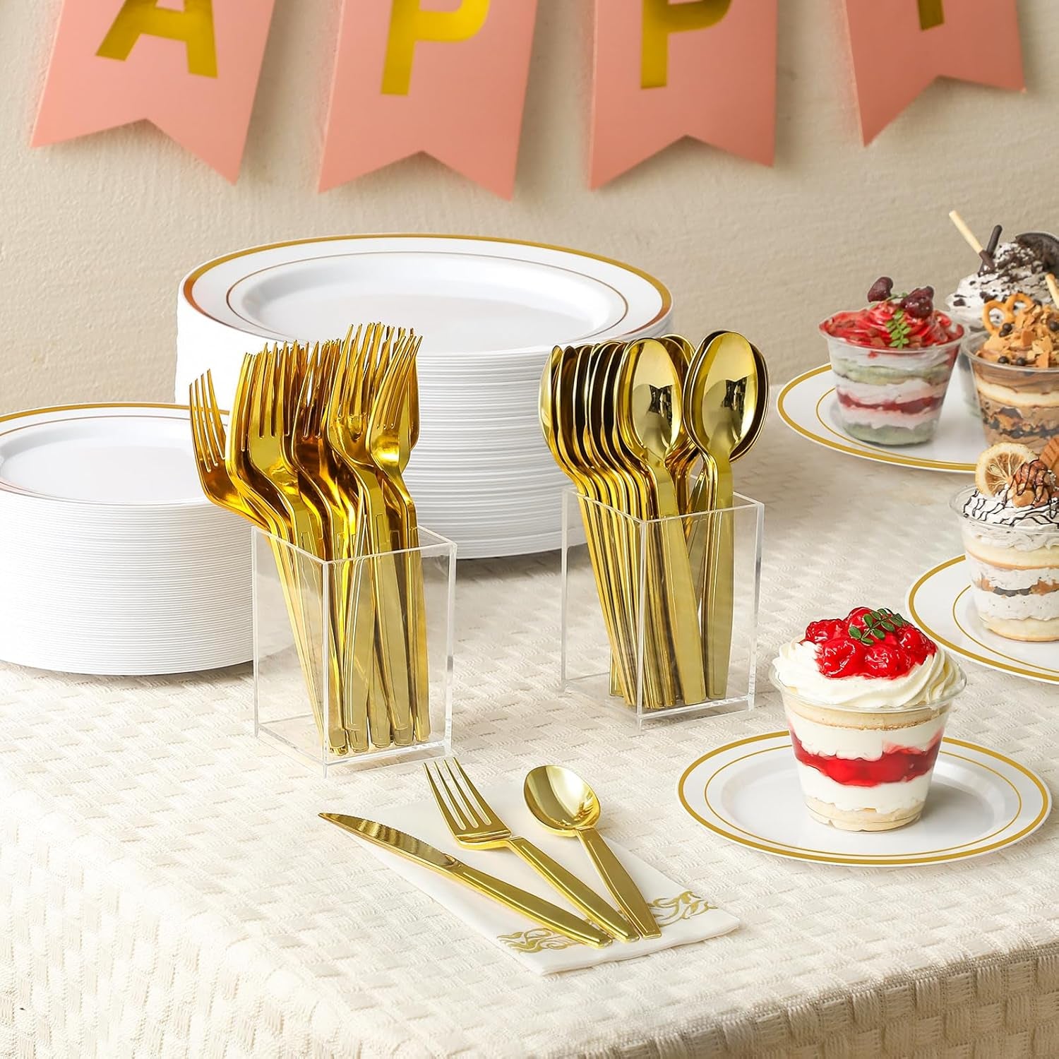 100 Gold Disposable Plastic Spoons, Heavy Weight Disposable Spoons Plastic Utensils for Parties, Weddings, Picnics, Big Event, Daily Use - BPA FREE