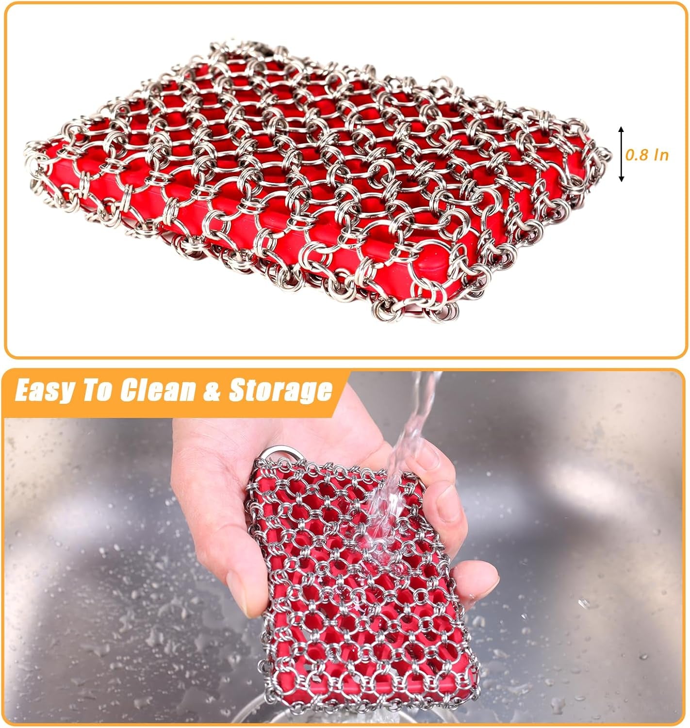 Cast Iron Scrubber, Skillet Chainmail Scrubber for Cast Iron Pan - Chain Mail Scrubber Cast Iron Sponge - Metal Scrubber Cast Iron Skillet Cleaner, Wok, Frying Pans, Dutch Oven Cleaning Scrubber