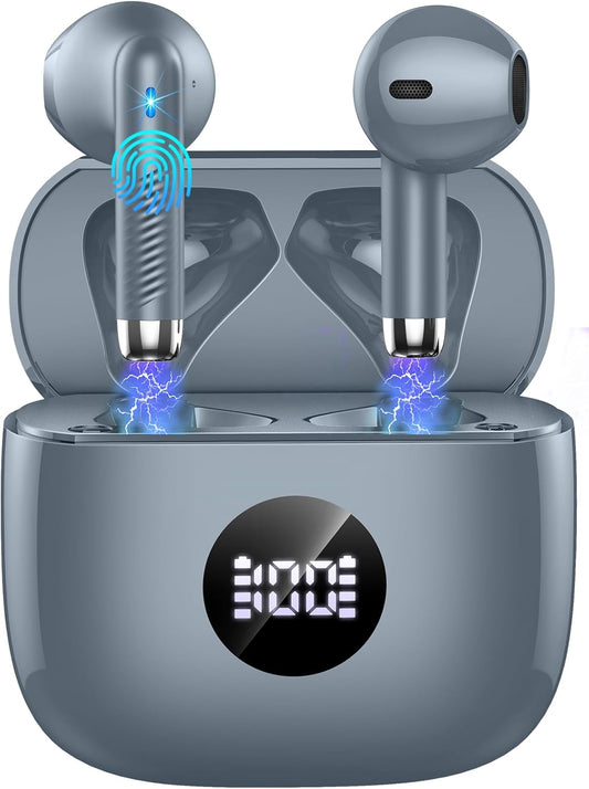 Wireless Earbuds, Bluetooth 5.3 Ear Buds LED Power Display Headphones Bass Stereo, Bluetooth Earbuds In-Ear Noise Cancelling Mic, 40H Playback Mini Case IP7 Waterproof Sports Earphones for Android Ios