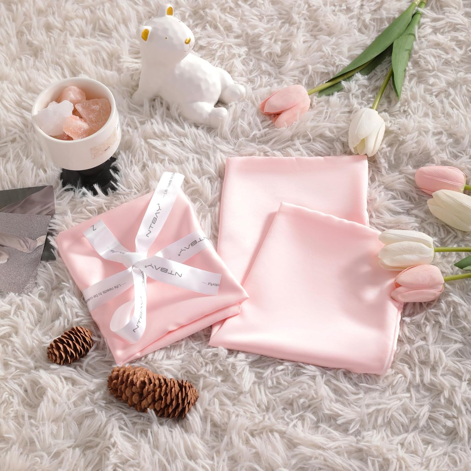 Zippered Silk Satin Toddler Pillowcases - 2 Pack Hidden Zipper 13X18 Pillowcases - Luxury and Silky Baby Travel Pillow Covers, Pink