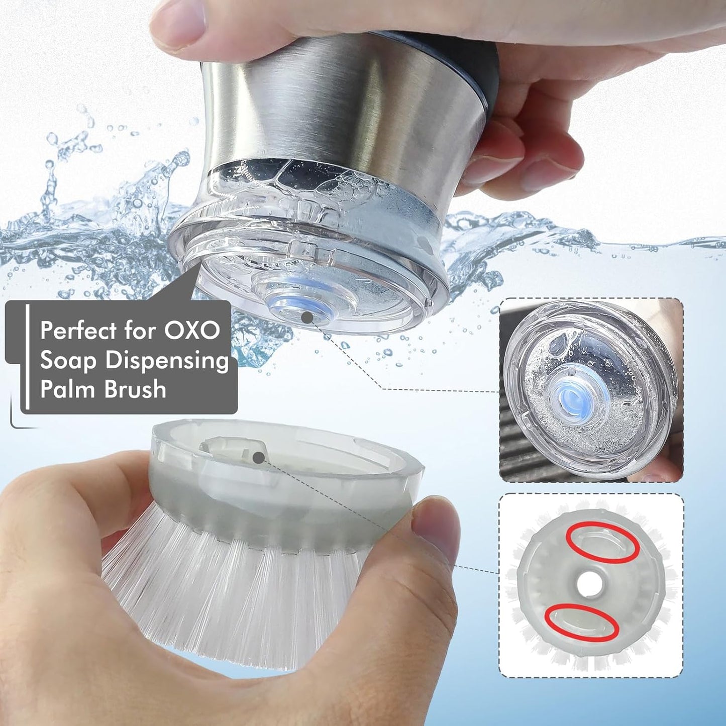 Palm Brush Refills for OXO Steel Soap Dispensing Dish Brush - 4 Pack Cleaning Replacement Brush Head for OXO Palm Brush(Grey)