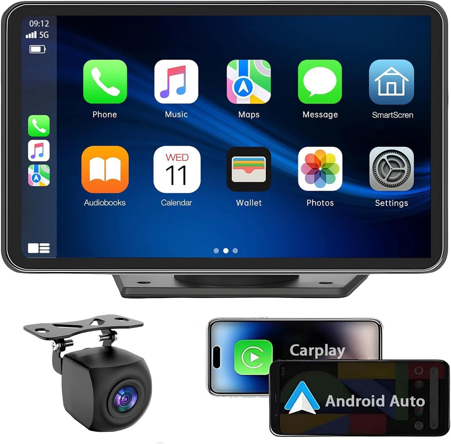 For Apple Carplay Wireless Portable 7" Touchscreen Car Stereo Voice Control with Apple Car Play & Android Auto Car Audio Backup Camera Bluetooth GPS Navigation/Mirror Link Fits All Cars