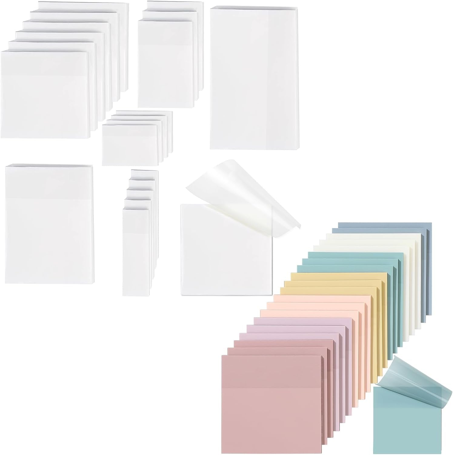 [2000 PCS] Transparent Sticky Notes, 6 Sizes Clear Sticky Notes Pads, Waterproof Self-Adhesive Translucent See through Sticky Notes for Annotating Books,School & Office