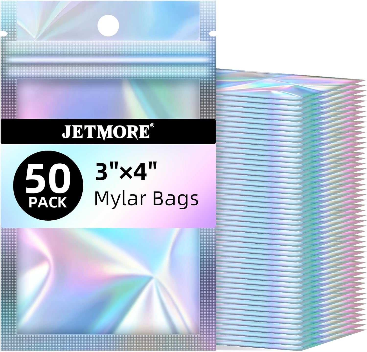 Mylar Bags, 50 PCS Resealable Bags-3X4In, Holographic Bag for Small Business, Small Electronics, Little Bags for Cards, Sealable Bag with Protection, Dispensary Packaging in Bulk