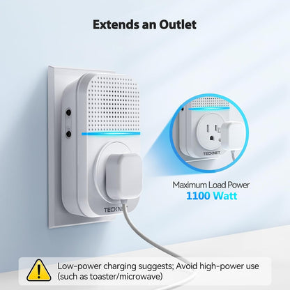 Wireless Doorbell, Self-Powered Doorbell, 0-110Db Plug-Through Wireless Doorbell Ringer for Homes Classroom, IP66 Waterproof 1300Ft Door Chime with Extra Socket, 60 Chimes, LED Light (White)