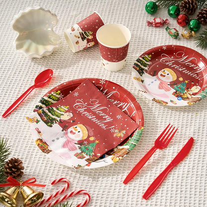 Christmas Paper Plates Set, 350 PCS Santa Gifts and Snowman Party Supplies, Disposable Dinnerware Set for 50 Guests, Paper Plates Napkins Cups for Christmas Eve