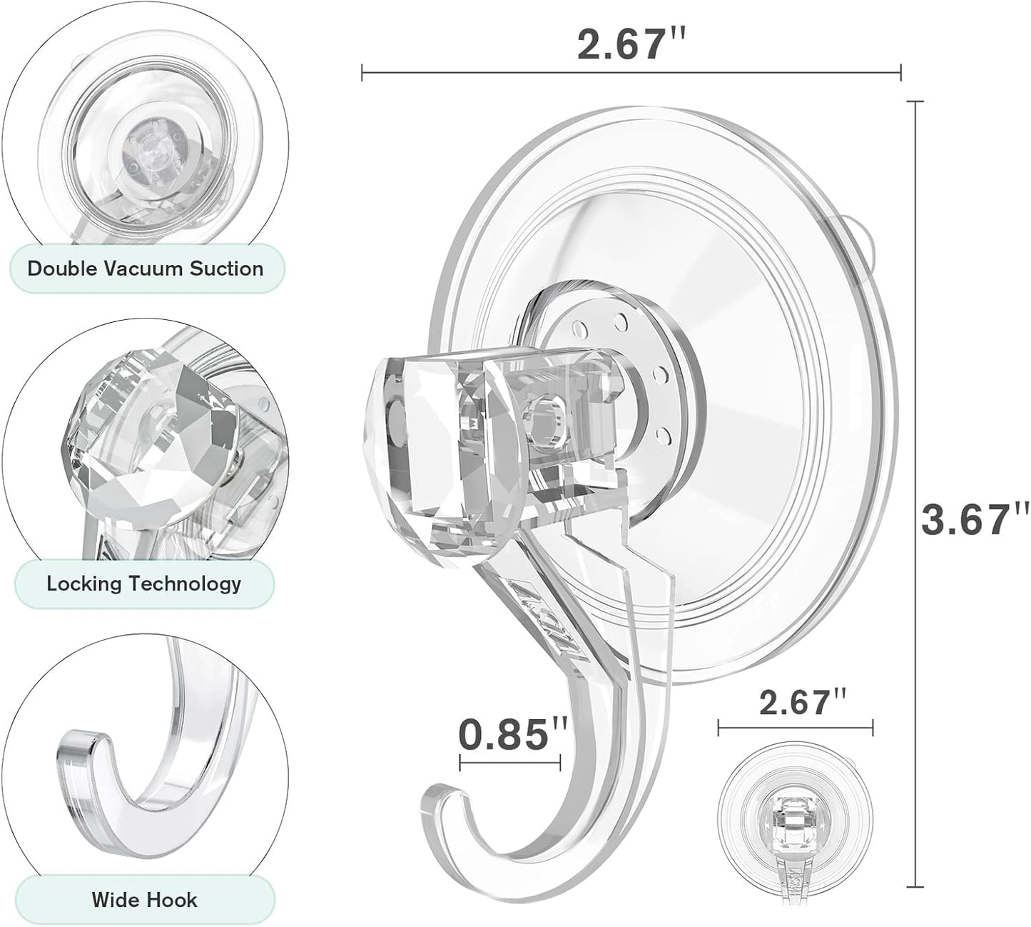 Wreath Hanger, Large Suction Cup Wreath Hooks, Heavy Duty, 22 LB Capacity, Removable and Reusable, Clear, 2 Pcs