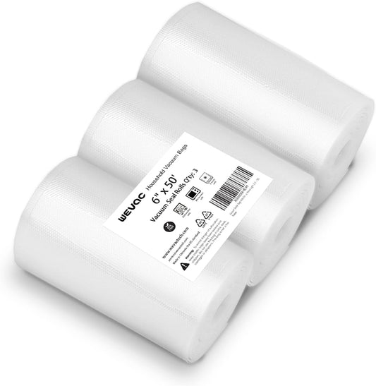 [2024 New] 6" X 50' 3 Rolls, Vacuum Sealer Rolls Bags for Food, Great for Food Storage, Sous Vide and Meal Prep,  Lite