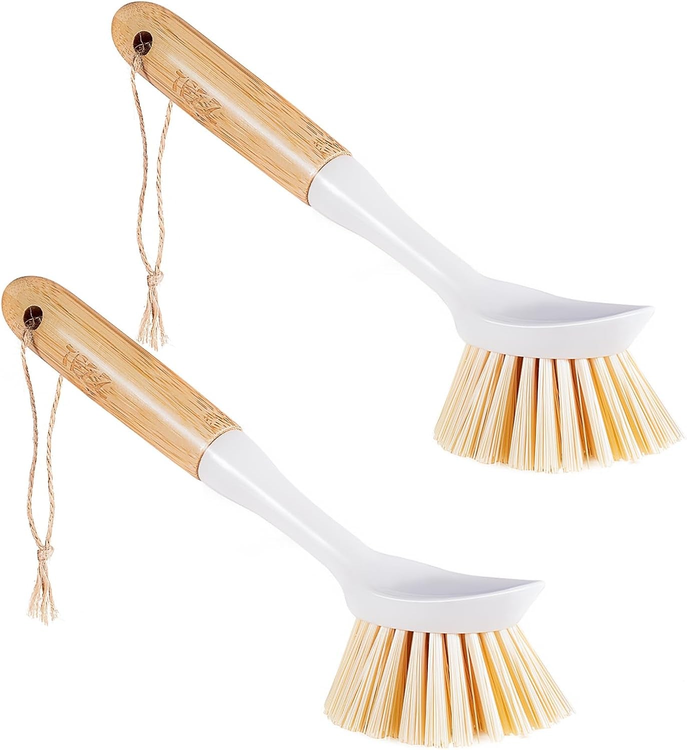 Cast Iron Chainmail Scrubber, 2 Pack Scrub Brush and Scraper with Bamboo Handle – Skillet Scrubber with Tough Nylon Bristles & Chaimail Scrubber for Cleaning Pans