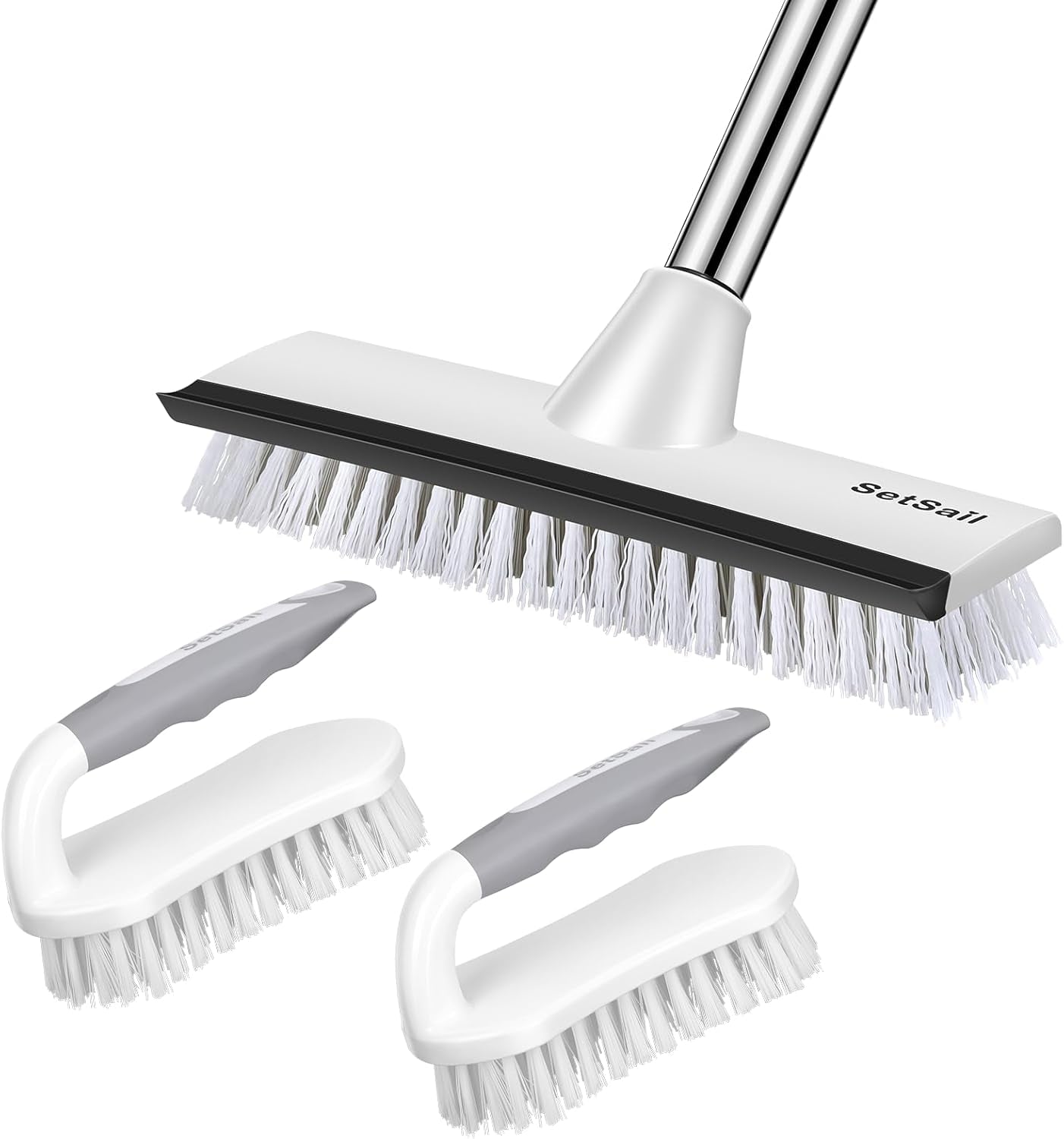 2 Pack Heavy-Duty Scrub Brush+Floor Scrub Brush with 51-Inch Long Adjustable Handle 2 in 1 Scrape Brush Stiff Bristle Floor Scrubber for Cleaning Shower Bathroom Garage Kitchen Wall Deck Tub