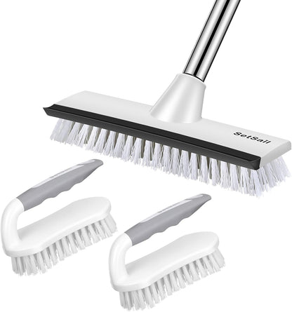 2 Pack Heavy-Duty Scrub Brush+Floor Scrub Brush with 51-Inch Long Adjustable Handle 2 in 1 Scrape Brush Stiff Bristle Floor Scrubber for Cleaning Shower Bathroom Garage Kitchen Wall Deck Tub