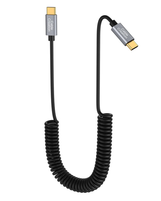 , Coiled Cable 5FT, USB C Cable 3A Fast Charging Coiled USB C to USB C with Premium Aluminum Shell Stretched 1.5-5 Feet for Macbook Pro Air, Galaxy S21 S20 S10 Etc