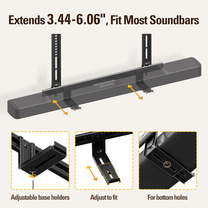Soundbar Mount, Heavy Duty Soundbar Wall Mount for Most Sound Bars with Hole/Without Hole up to 26.5 LBS, Soundbar Bracket Height Adjust, No-Slip Base Holder Extends 3.44”-6.06”, MD5428