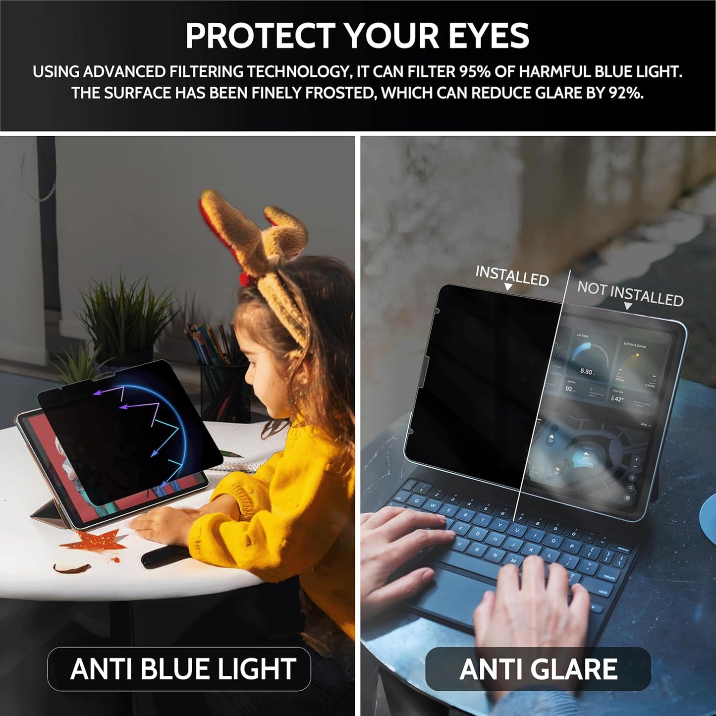 360° Privacy Screen for Ipad Air 13 Inch 2024/2025 (M2/M3, 6Th/7Th Gen), anti Glare Blue Light Spy Filter Private Cover, High Sensitive Bubble-Free Easy Install Black Security Protector