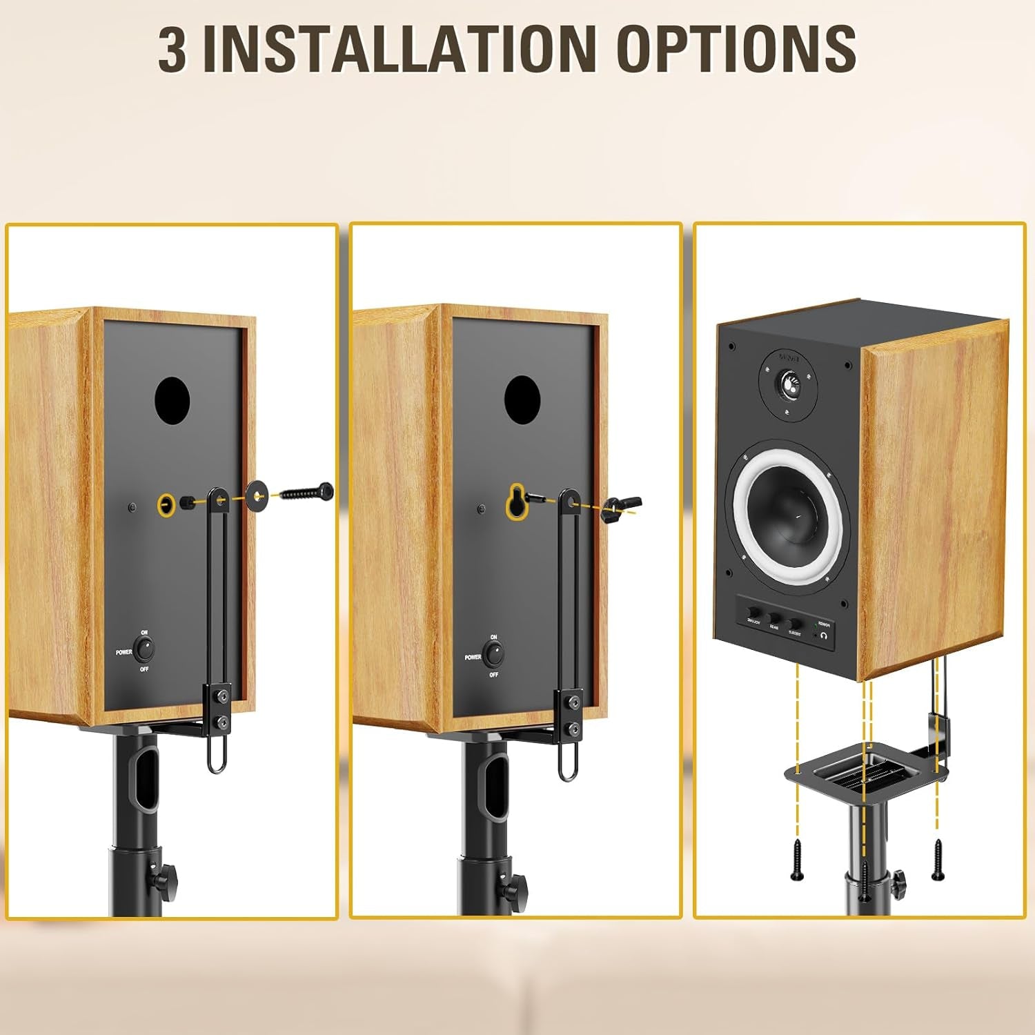 Black Alloy Steel Speaker Stands, Height Adjustable Bookshelf Speaker Stand Pair, Universal Fit, 11 Lbs Capacity, Set of 2 for Bose Polk JBL Sony Yamaha - 42" Max Height