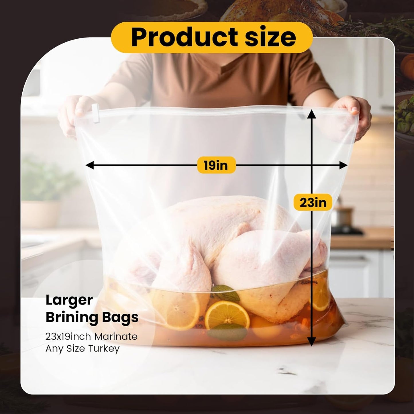 Turkey Brine Bags, Set of 2 Extra Large Brine Bag Holds up 25Lb, 19"×23" Double Zipper Seal Thickened Turkey Bags, with Cotton Rope and Spice Yarn Cloth Bag
