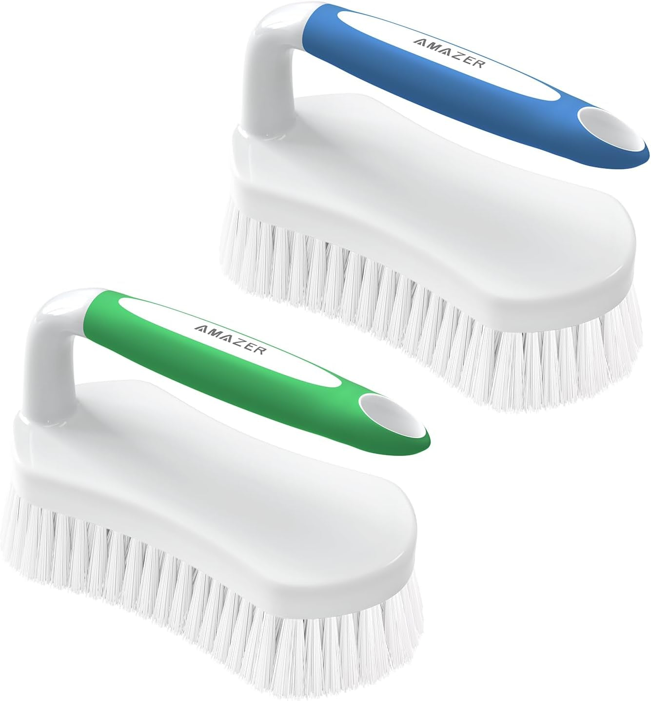 Scrub Brush for Cleaning Comfort Grip Shower Scrubber Flexible Stiff Bristles with Handle Heavy Duty Cleaner Brush for Tub Sink Carpet Floor - Pack of 2 (Blue+Green)